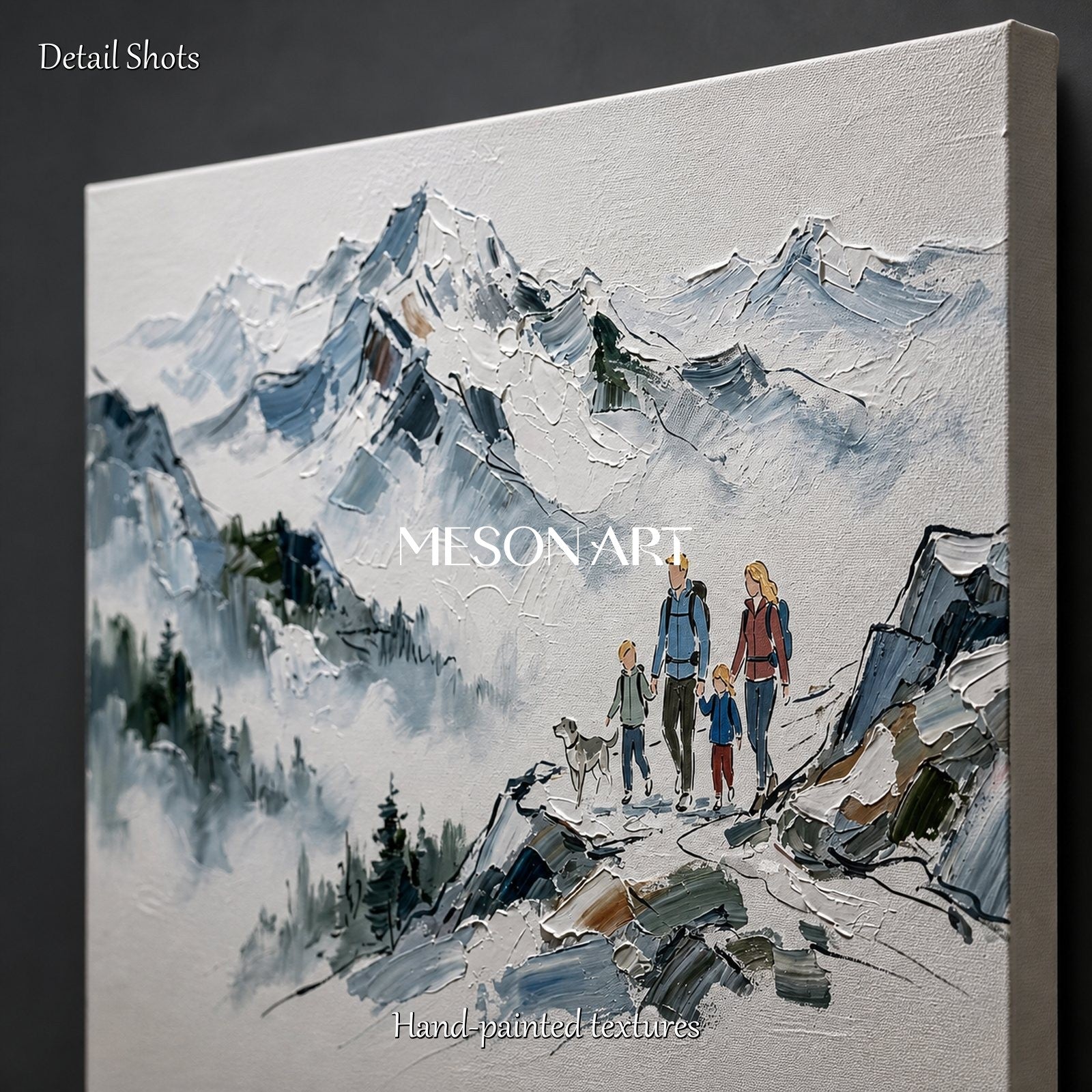 White And Blue Mountain Landscape Painting Rectangular Wall Art For Living Room Original Artist Hand Painted By Mesonart