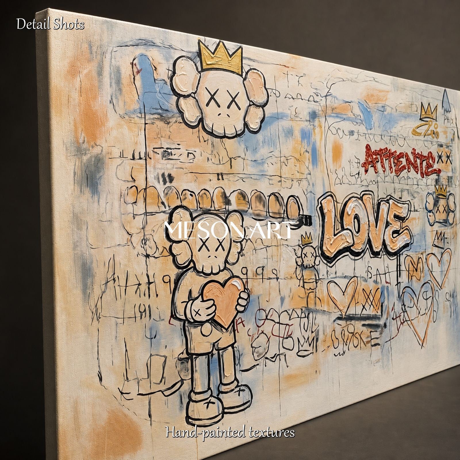 Abstract Pop Graffiti Wall Art With Gold Accents For Modern Living Room Decor