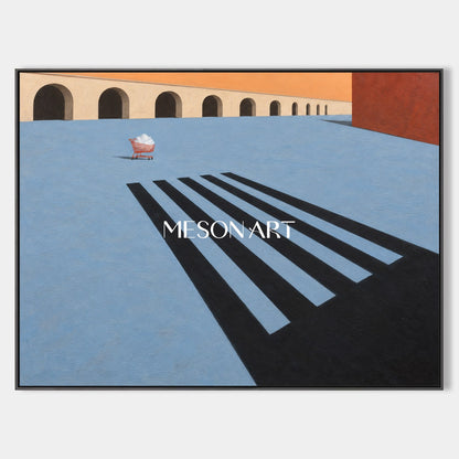 Blue And Black Surrealist Architecture Painting Rectangular Wall Art For Living Room By Mesonart