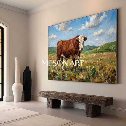 Thick Impasto Cow Landscape Oil Painting With Palette Knife Technique