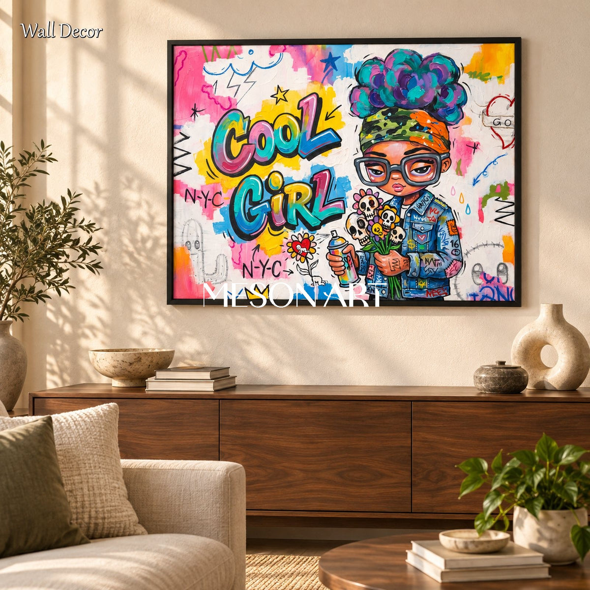 Pink And Blue Graffiti Painting Rectangular Wall Art Original Artist Hand Painted By Mesonart