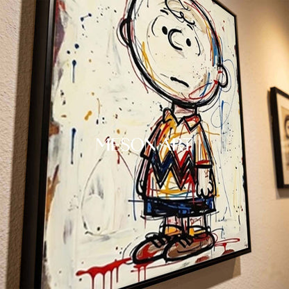 Abstract Charlie Brown Painting With Expressive Brushstrokes For Modern Living Room Decor
