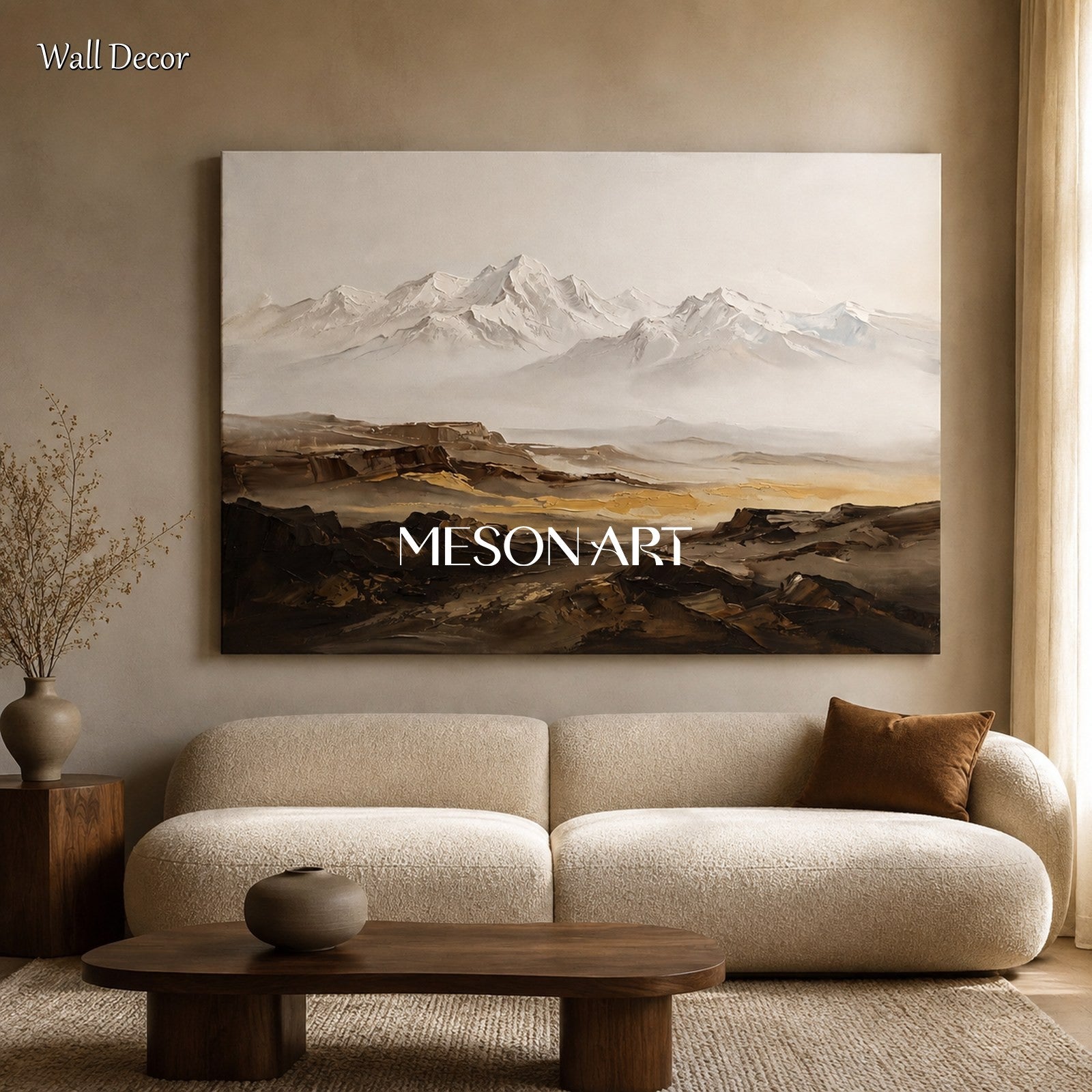 Beige And Brown Abstract Painting Rectangular Wall Art For Living Room Original Artist By Mesonart