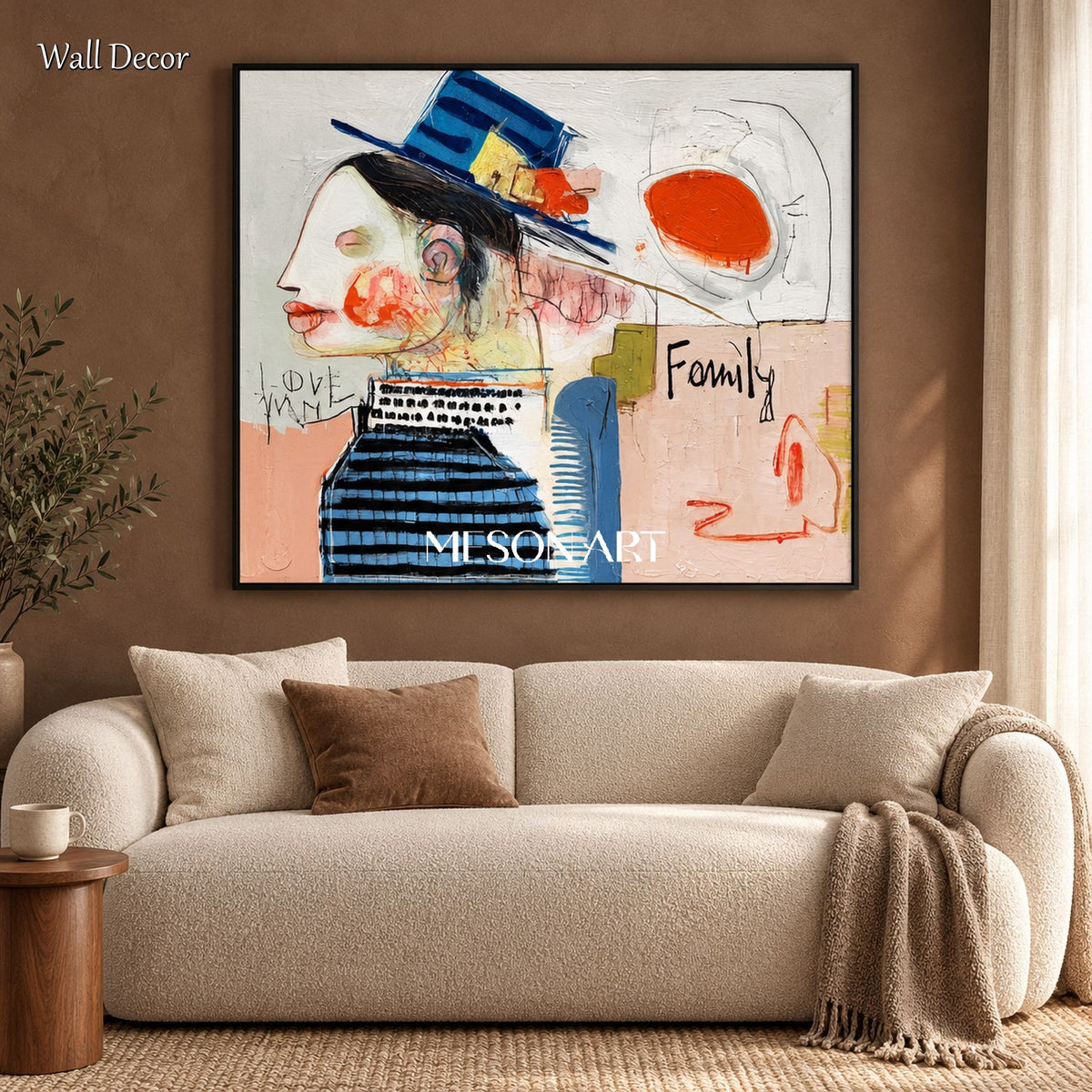 Black And Blue Neo Expressionist Figurative Art Rectangular Canvas Wall Decor For Living Room By Mesonart