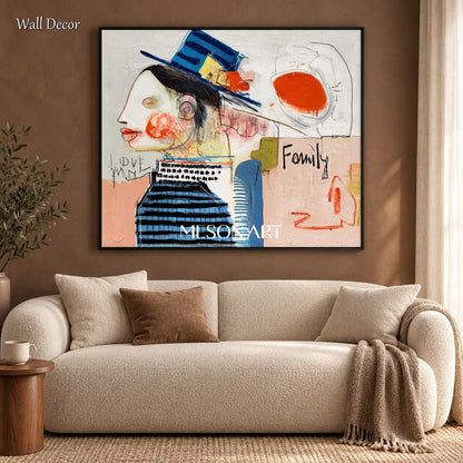 Black And Blue Neo Expressionist Figurative Art Rectangular Canvas Wall Decor For Living Room By Mesonart