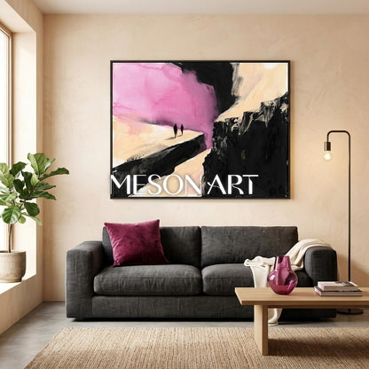 Modern Abstract Art With Bold Black And Pink Colors For Contemporary Living Spaces