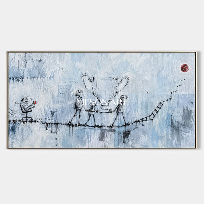 Blue Abstract Street Art Painting Contemporary Urban Canvas Wall Art Panoramic Original Artist By Mesonart