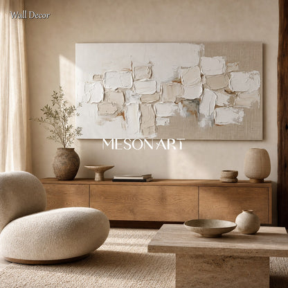 Minimalist Abstract Painting With Textured Relief For Modern Living Room Decor