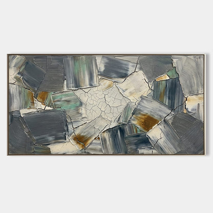 Green Wabi Sabi Wall Art Abstract Minimalist Painting With Cracked Texture For Living Room