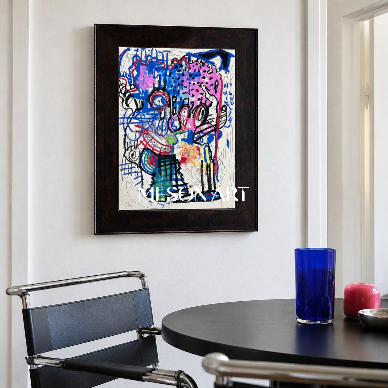 Blue And Pink Contemporary Figurative Painting Original Artist Rectangular Wall Art For Living Room By Mesonart