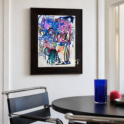 Blue And Pink Contemporary Figurative Painting Original Artist Rectangular Wall Art For Living Room By Mesonart