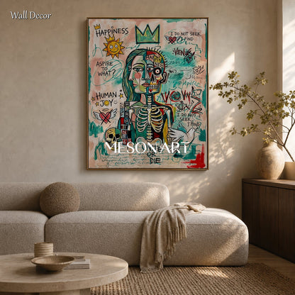 Urban Graffiti Art Painting With Bold Typography And Pop Surrealism For Modern Living Room Decor