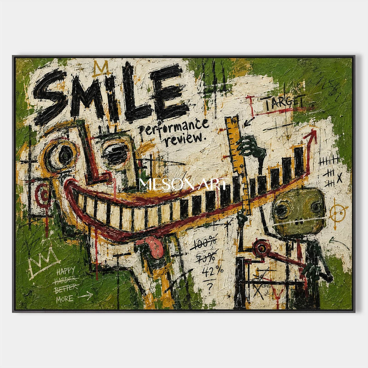 Green And Black Graffiti Painting Contemporary Textured Canvas Wall Art Rectangular Statement Piece For Living Room By Mesonart