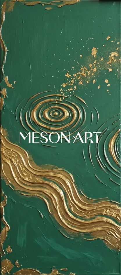 Large Green And Gold Textured Painting For Modern Living Room Art Deco Wall Decor