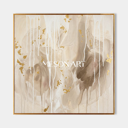 Gilded Abstract Painting With Gold Leaf For Modern Living Room Decor