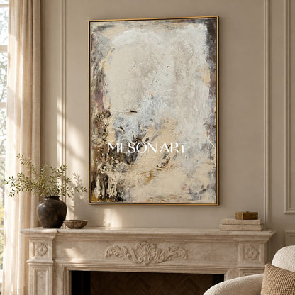 Neutral Black And White Abstract Painting Modern Textured Canvas Wall Art For Living Room By Mesonart