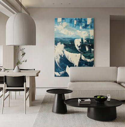 Large Blue Abstract Sea Oil Painting Blue Abstract Sea Texture Painting Blue Abstract Sea Abstract Art on Canvas