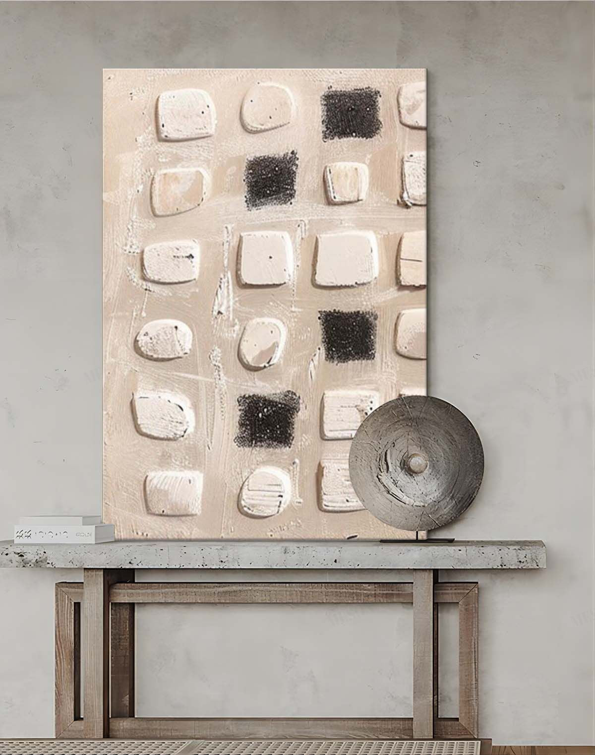 Wabi Sabi Wall Art Large Gray and Brown Abstract Art on Canvas 3D Gray Black Texture Painting