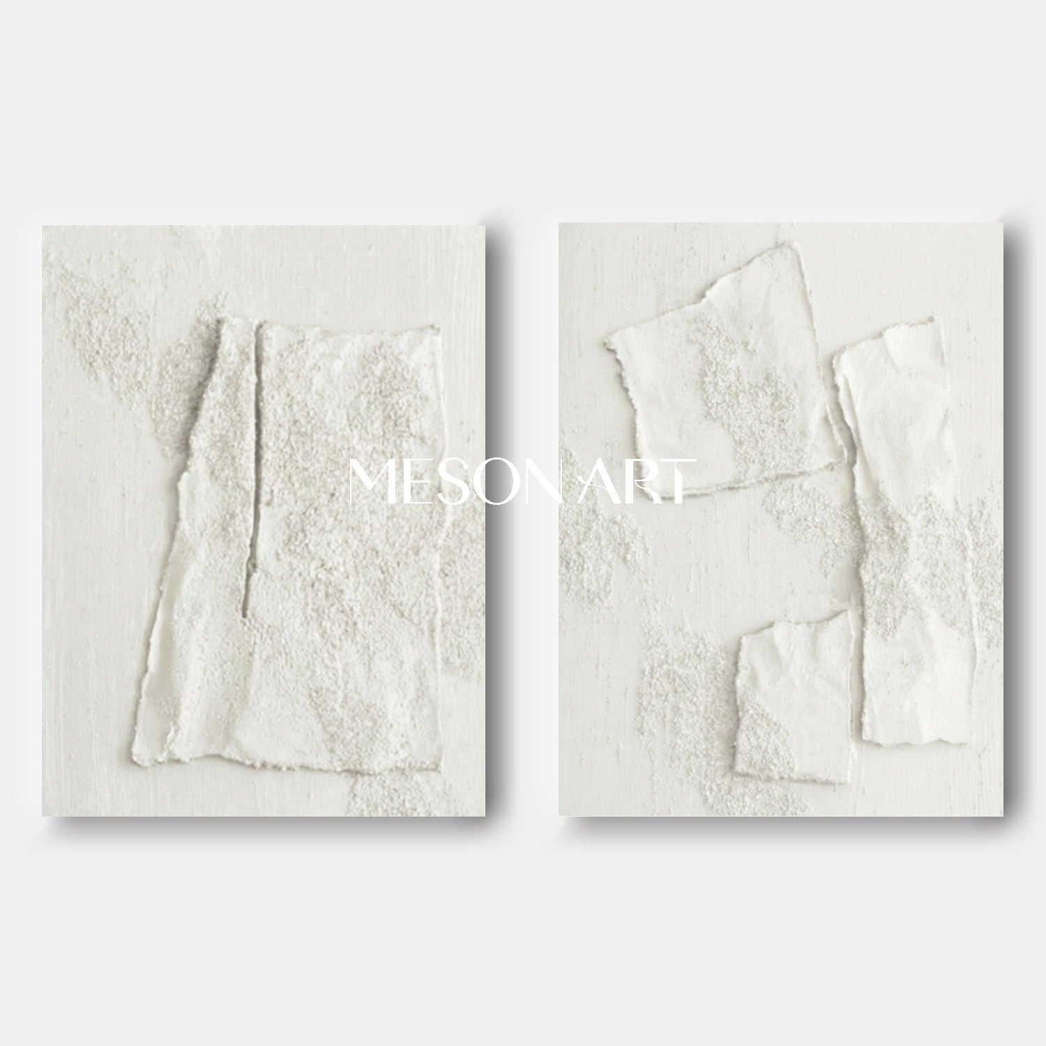 MesonArt White 3D Textured Plaster Canvas Art Minimalist Wabi-Sabi Abstract Painting for Living Room Wall Decor