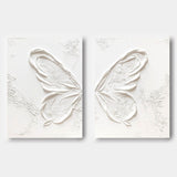 White Butterfly Texture Acrylic Canvas Painting Plaster Painting on Canvas Set of 2 Plaster Wall Art