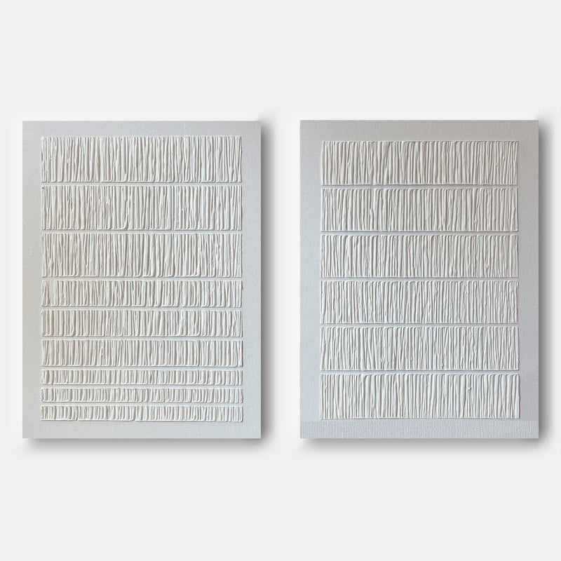 3D White Plaster Abstract Art Set Of 2 Plaster Painting On Canvas For Sale Plaster Canvas Artwork
