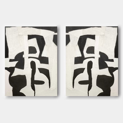Black and White Texture Abstract Canvas Painting Set of 2 Wabi Sabi Wall Art Minimalist Abstract Art