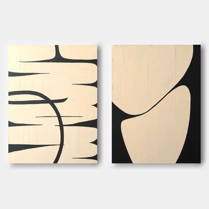 Beige And Black Canvas Painting Set Of 2 Minimal Art on Canvas For Sale Wabi Sabi Wall Art Decor