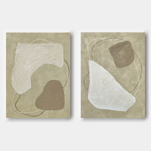 Brown Minimalist Abstract Canvas Painting Set of 2 Wabi-Sabi Wall Art Textured Canvas Art