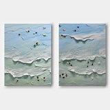 Set Of 2 Blue Sea Beach Shore Canvas Oil Painting For Sale Sea Beach Shore Texture Wall Art