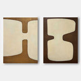 Beige and Brown Minimalist Abstract Art Set of 2 Wabi-Sabi Interior design Textured Wall Art 