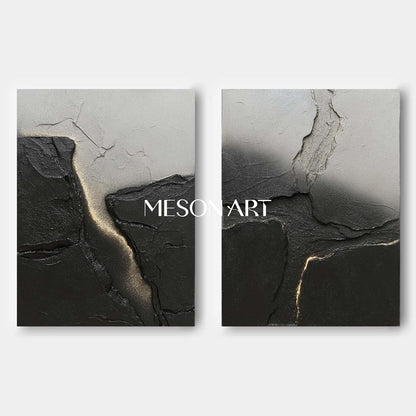2 Piece Set Black and Grey Abstract Art for Sale Black and Grey 3D Texture Wall Decor Painting