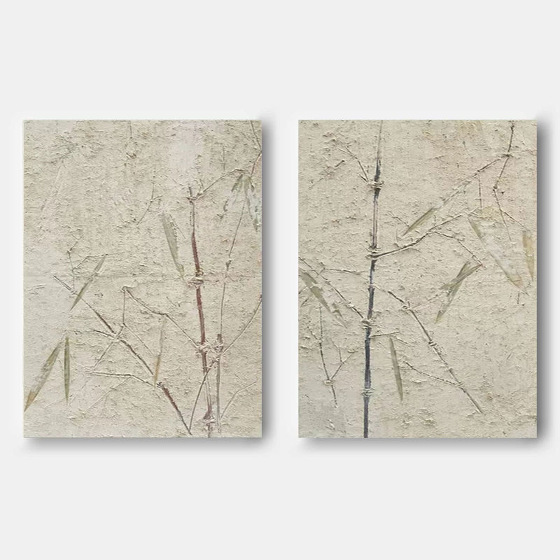 Wabi Sabi Wall Art Set Of 2 Beige Minimalist Art On Canvas Beige Texture Painting Bamboo Painting