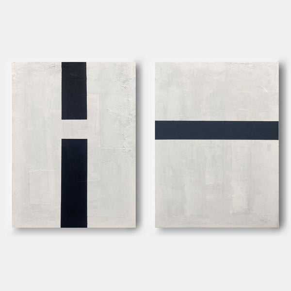 Black and White Minimalist Abstract Painting Minimalist Art on Canvas Set of 2 for sale