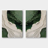 3D Green and White Textured Abstract Painting Set of 2 Green and White Canvas Art Plaster Wall Art