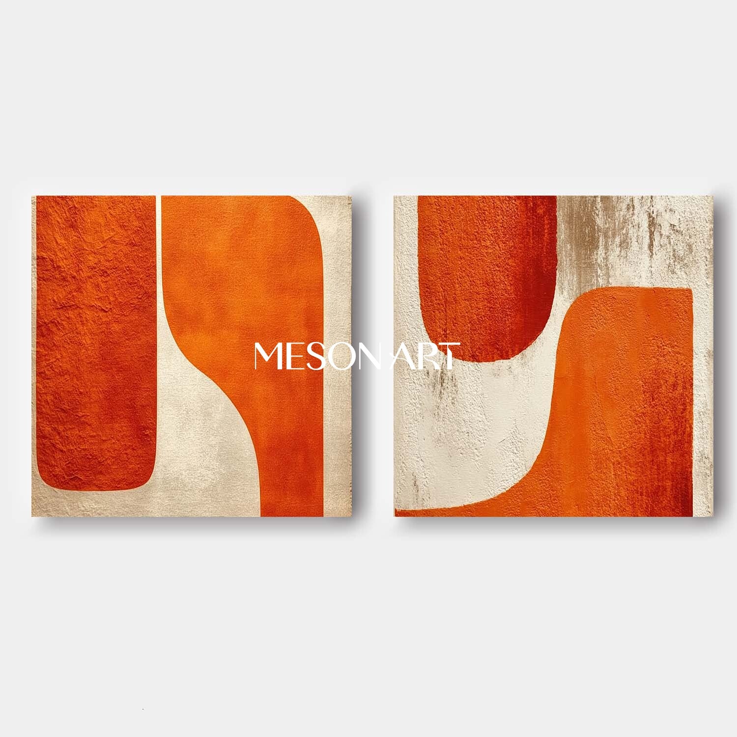 Minimalist Modern Wall Art Orange Abstract Geometric Canvas Set