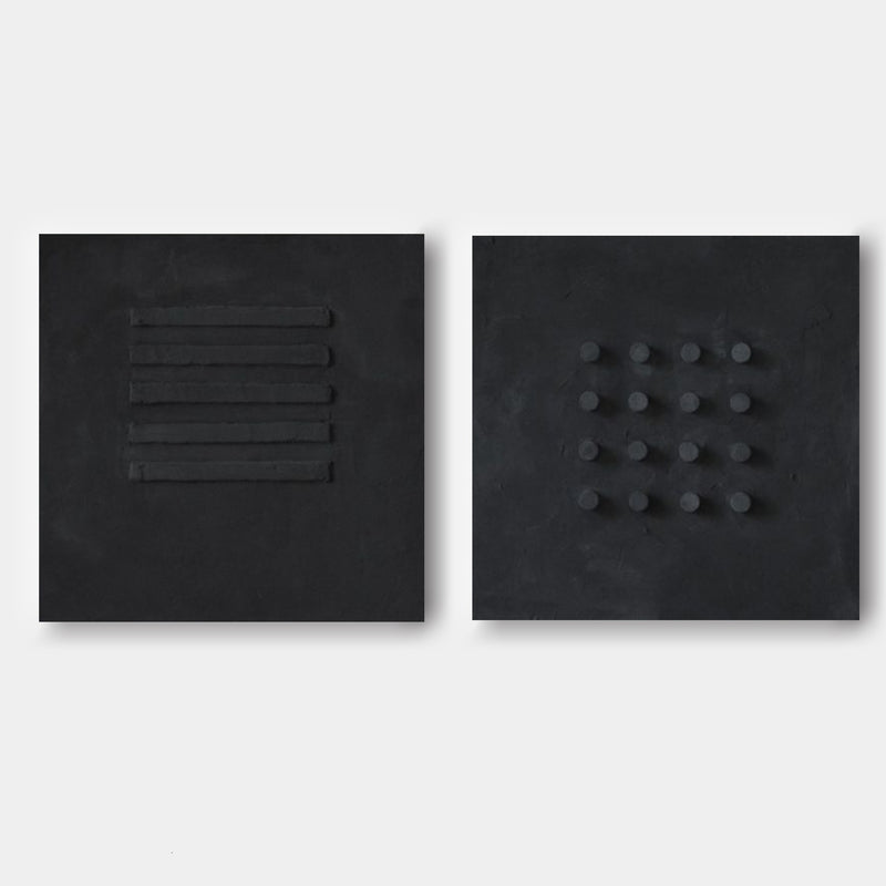 3D Black Textured Abstract Canvas Art Set of 2 Wabi Sabi Wall Art Black Minimalist Painting for Sale
