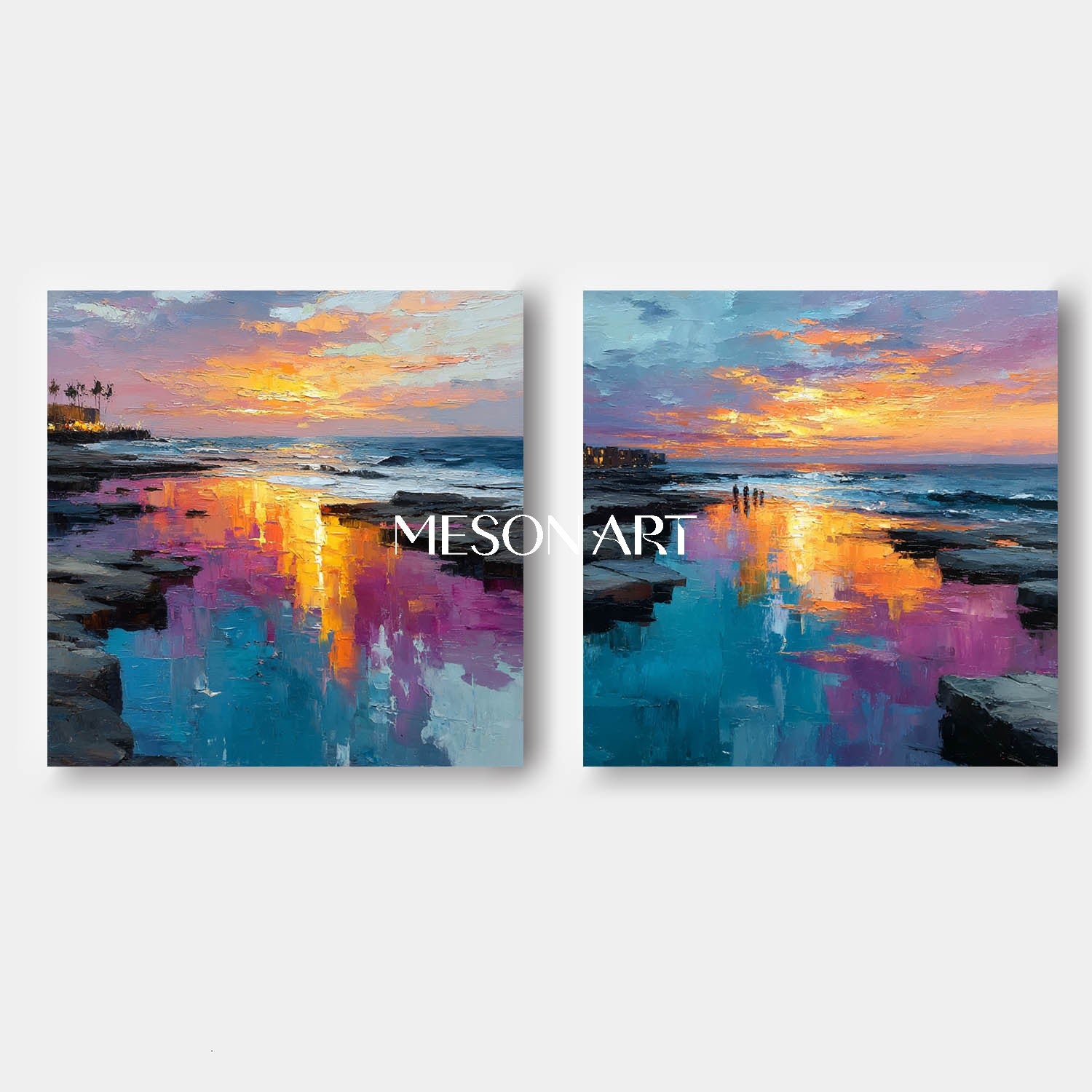 Beach Wall Art Set of 2 Summer Beach Decor Waves Crashing Painting ocean printing for beach house