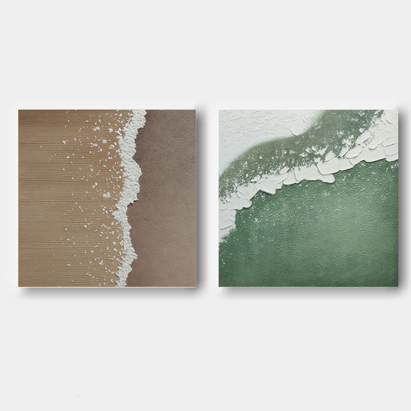 Large Coastal Beach Abstract Art Set of 2 Beach Texture Paintings Minimalist Wave Wall Art Set of 2