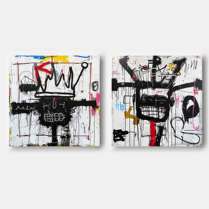 Basquiat Abstract Art 2 Piece Set for Sale Basquiat Crown Abstract Wall Painting