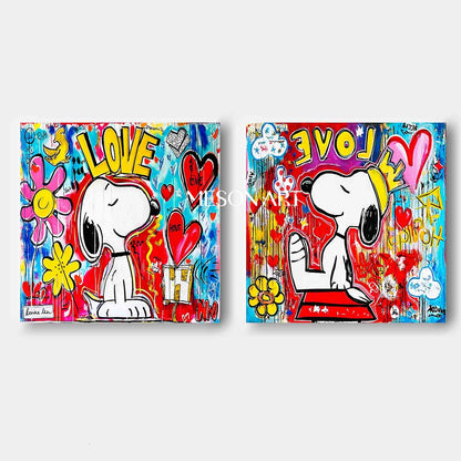 LOVE Graffiti Abstract Art 2-Piece Set Snoopy Pop Art Snoopy and LOVE Wall Art Decoration