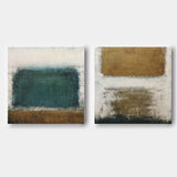 Abstract Canvas Art Set of 2 Beige and Blue Textured Paintings Minimalist Gold and White Wall Art
