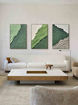 Green Abstract Canvas Art Set of 3 Green Textured Abstract Painting Green Abstract Art on Canvas