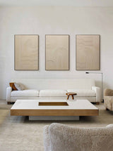 3D Beige Textured Abstract Canvas Art Set of 3 Beige Minimalist Paintings For Sale Textured Wall Art