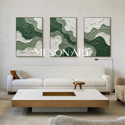 3D Green Sea Abstract Texture Painting 3-Piece Set Living Room Wall Art Decoration