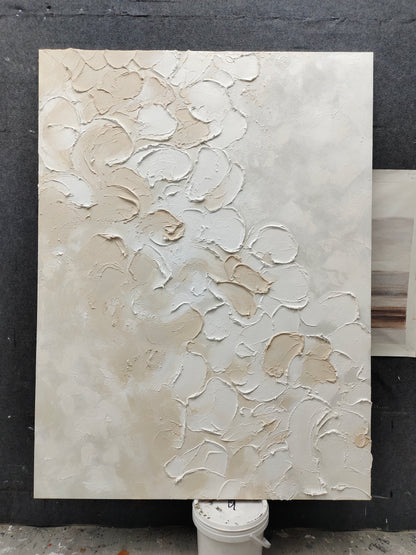 Large Beige 3D Abstract Painting Textured Wall Art Plaster Art On Canvas Knife Acrylic Painting