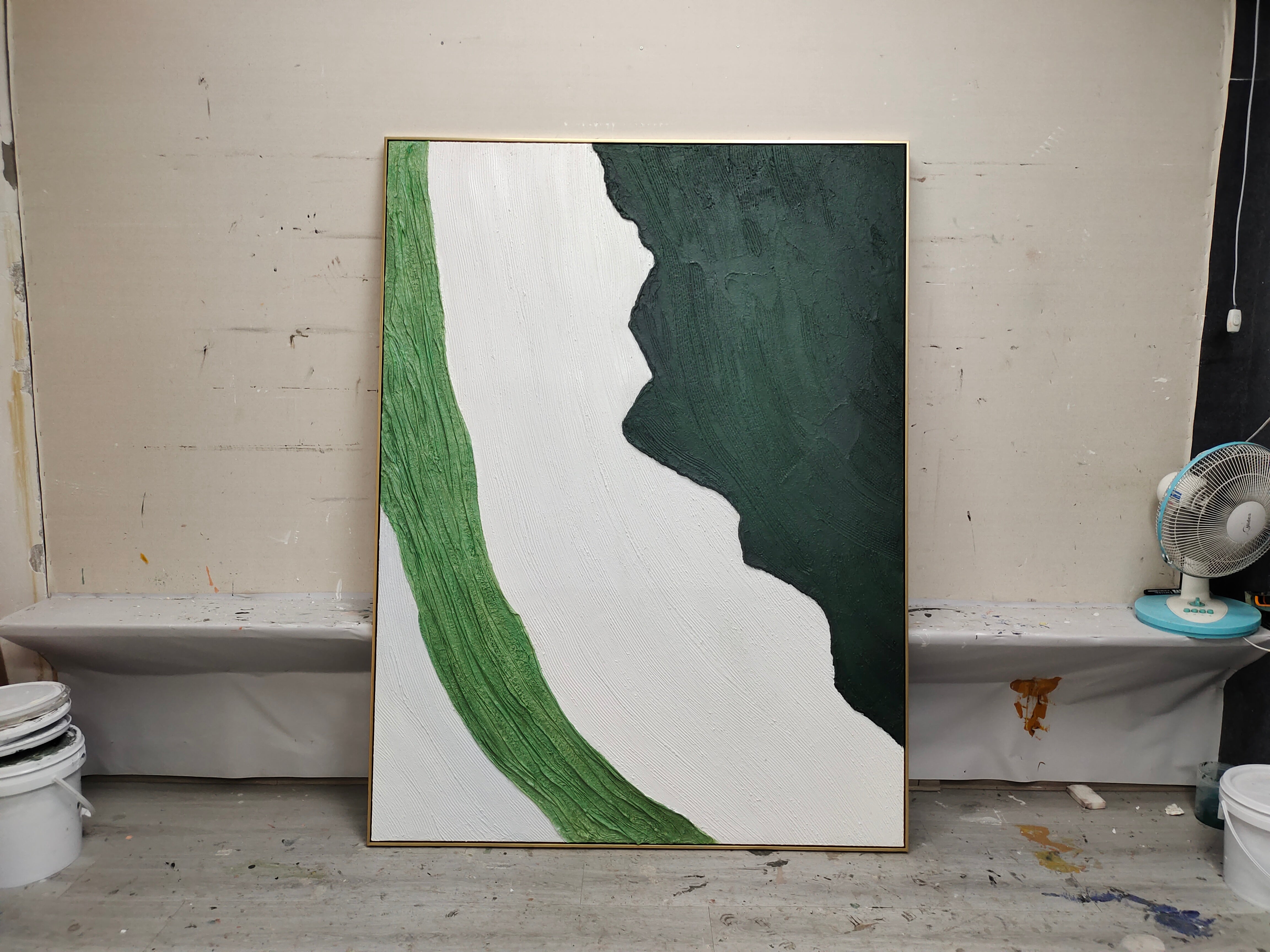 Green Plaster Abstract Art 3D Green Minimalist Abstract Canvas Art Green Textured Acrylic Painting
