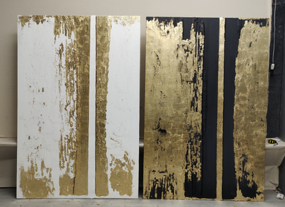 Gold 3D Abstract Painting Set of 2 Gold Texture Wall Art Minimalist Canvas Painting Luxury Home Hanging Painting