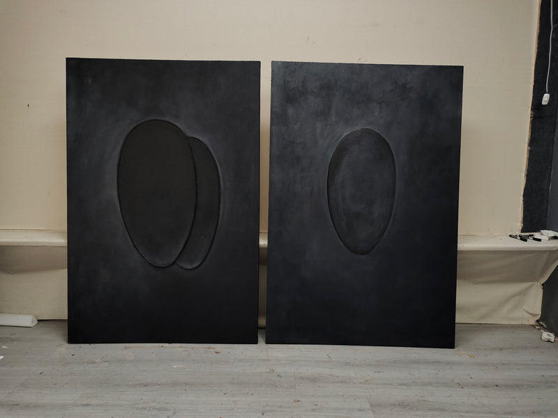 Wabi-Sabi Wall Decor Painting Set of 2 Black 3D Minimalist Painting Set of 2 Black 3D Textured Wall Art Set of 2