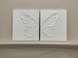 White Butterfly Texture Acrylic Canvas Painting Plaster Painting on Canvas Set of 2 Plaster Wall Art