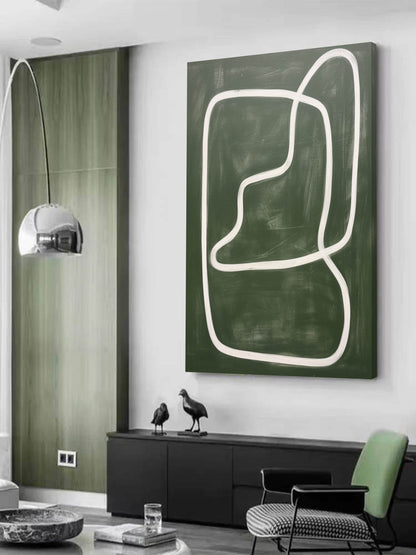 Large Green Minimalist Wall Art Wabi Sabi Canvas Painting Green Abstract Art on Canvas for Sale